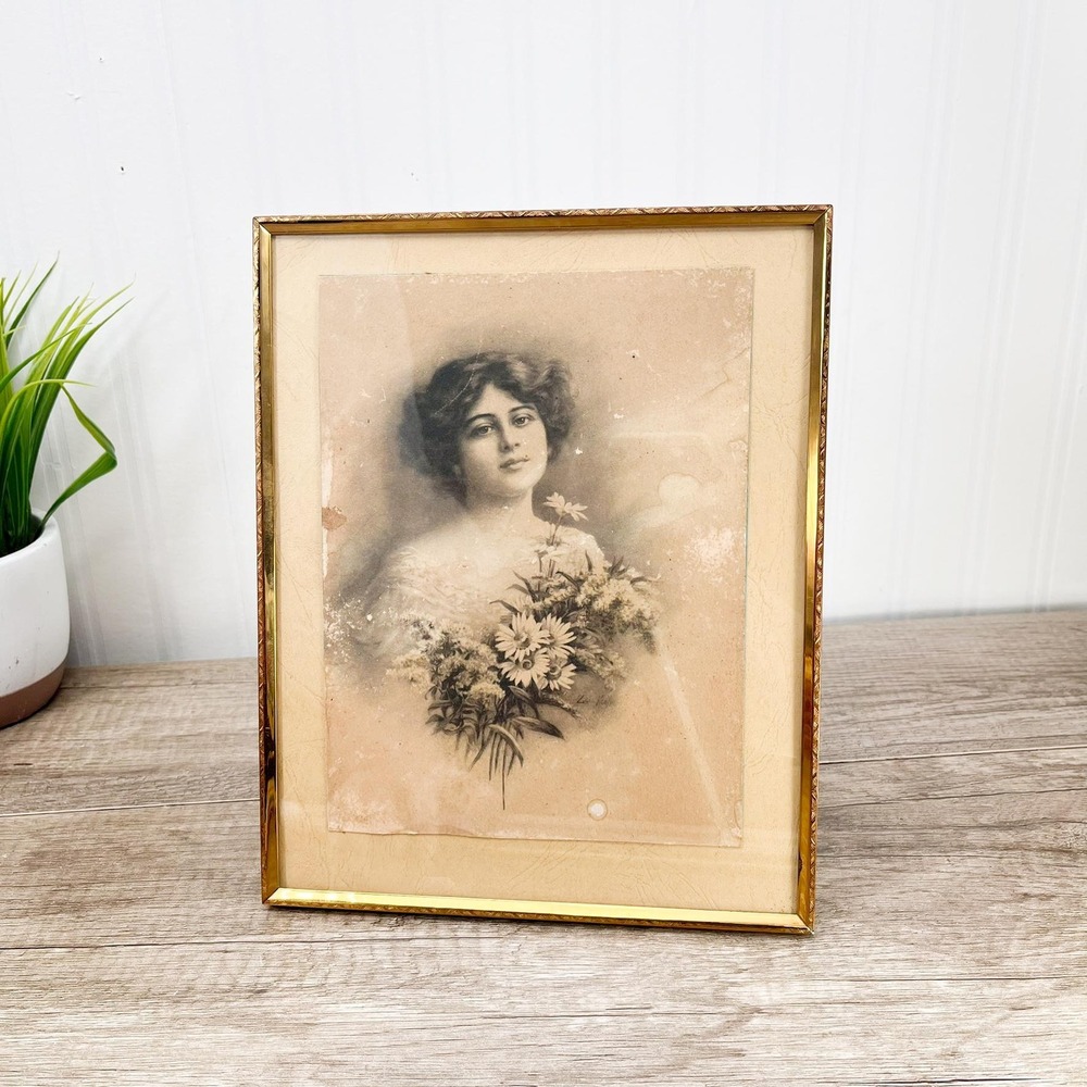 Vintage Photograph of a‎ Woman in Brass Frame 8x10